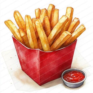 Paquete de 18 imágenes prediseñadas de salsa para freír / Ilustración de salsa para papas fritas / Imágenes prediseñadas de acuarela imprimibles / JPG de alta calidad / Manualidades de papel / Diario