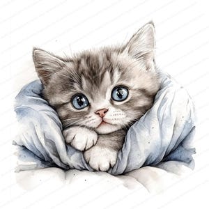 18 Katze im Bett Clipart | Schlafende Kätzchen Illustrationen | Druckbare Aquarell Clipart | Hochwertige JPGs | Digitaler Download | Junk Journal