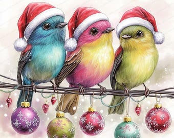 16 JPG Christmas Birds Clipart | Whimsical Winter Bird Designs | Printable Watercolor Clipart | High Quality JPGs | Paper Craft | Journal
