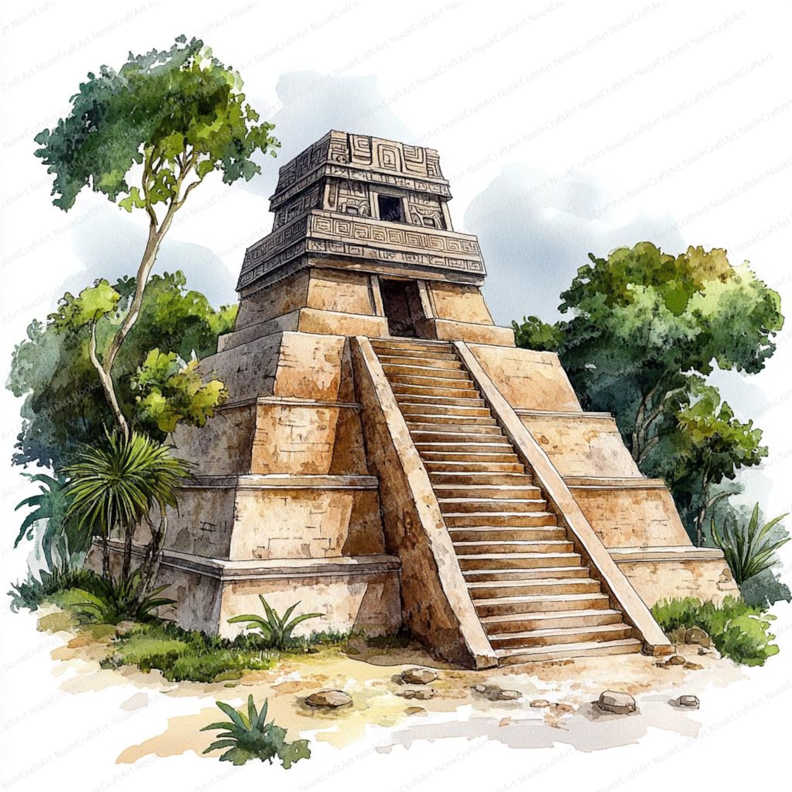 16 Aztec Temple Clipart | Aztec Pyramid | Printable Watercolor Clipart ...