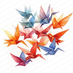 17 kleurrijke origami kraanvogels clipart | Levendige illustraties van papieren kraanvogels | Afdrukbare aquarel clipart | Hoge kwaliteit JPG's | Junkjournaal