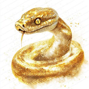 12 Clipart de Cobra Dourada | Design de Sublimação | Clipart de Aquarela Imprimível | JPGs de Alta Qualidade | Download Digital | Artesanato em Papel | Diário