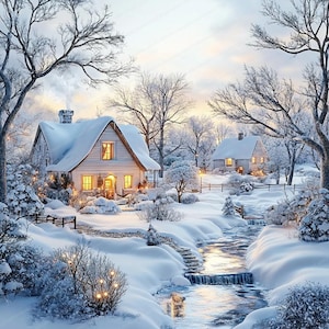 14 pequeños pueblos invernales en acuarela / pueblos de vacaciones / imágenes prediseñadas de acuarela imprimibles / archivos JPG de alta calidad / manualidades de papel / diario basura