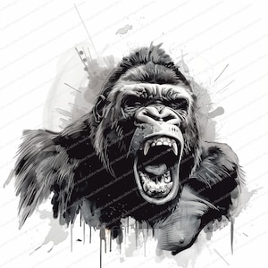10 Angry Gorilla Clipart | Gorilla Line Art | Printable Watercolor clipart | High Quality JPGs | Digital download | Paper craft | journals