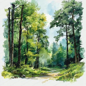 20 Clipart de Floresta de Primavera em Aquarela | Clipart de Floresta de Primavera | JPGs de Alta Qualidade | Download Digital | Artesanato em Papel | Diário de Lixo