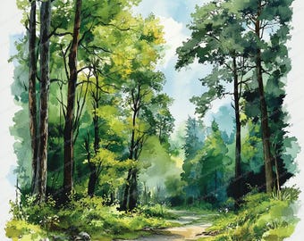 20 Watercolor Spring Forest Clipart | Spring Woodland Clipart | High Quality JPGs | Digital Download | Paper Craft | Junk Journal