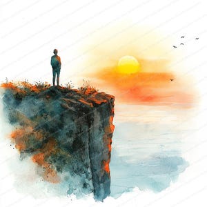20 Clipart di Sunrise Cliff / Scena mattutina ispiratrice / Clipart acquerello stampabile / JPG di alta qualità / Lavoretti di carta / Diario spazzatura