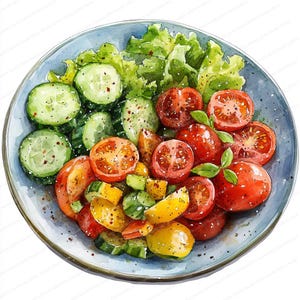 20 Clipart di insalata di verdure / Illustrazione di un piatto fresco e sano / Clipart di acquerelli stampabili / JPG di alta qualità / Lavoretti di carta / Diario spazzatura