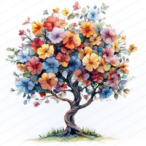 20 Clipart di alberi in fiore / Design artistico di flora in fiore / Clipart di acquerelli stampabili / JPG di alta qualità / Artigianato di carta / Diario di spazzatura