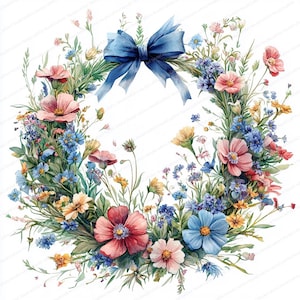 18 clipart wilde bloemenkransen | Rustiek bloemenlintontwerp | Afdrukbare aquarel clipart | Hoge kwaliteit JPG's | Papierkunst | Junkjournaal