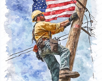 14 Lineman Clipart | Electrician Worker | Boys American Lineman Power | Printable Watercolor clipart | High Quality JPGs | Paper craft