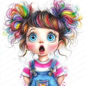 Skurrile kleine Mädchen Clip Art | 14 hochauflösende Aquarell JPGs | Druckbare Aquarell Clipart | Digitaler Download | Papiermodell | Junk Journal