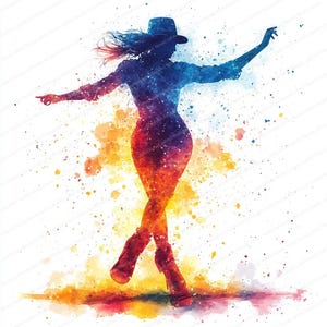 23 siluetas de discoteca, gráficos de figuras danzantes, imágenes prediseñadas de acuarela imprimibles, archivos JPG de alta calidad, manualidades de papel y diario basura