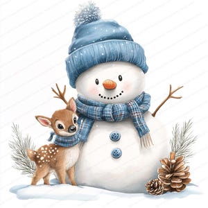 15 Weihnachten Schneemann Clipart | Blaue Schneemann-Familien-Kollektion | Druckbare Aquarell Clipart | Hochwertige JPGs | Papiermodelle | Zeitschrift