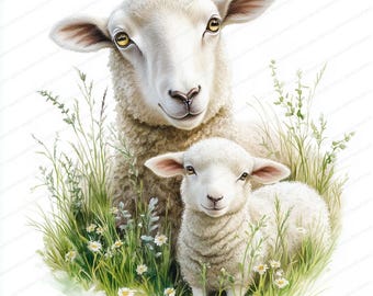 18 Farmyard Sheep Clipart | Watercolor Lamb Art | Printable Clipart | High Quality JPGs | Digital Download | Paper Craft