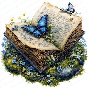 Clipart vergeten boeken | 15 JPG's van hoge kwaliteit | Muurkunst kinderkamer | Digitale download | Kaarten maken | Boekkunstillustraties | Papierkunst