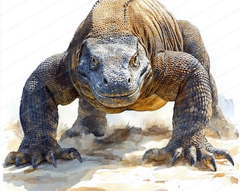 24 Collection de cliparts dragons de Komodo | Set d'illustrations numériques pour reptiles | Clipart aquarelle imprimable | JPG de haute qualité | Créations en papier