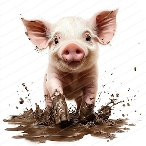 20 Muddy Pig Clipart | Pig in Mud Puddle Art | Cute Farm Animal Digital Decor | High-Quality Clipart for Crafts | Digital Download