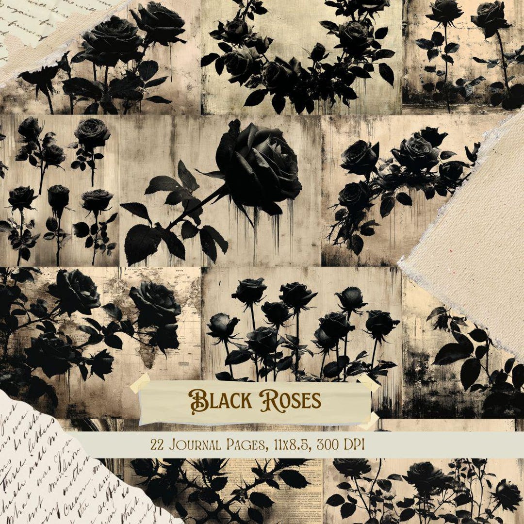 Black Roses Junk Journal Kit | Gothic Floral Collage Sheets | Dark ...