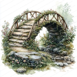 22 boombrug-clipart | Op de natuur geïnspireerde digitale illustratie | Afdrukbare aquarel clipart | Hoge kwaliteit JPG's | Papierkunst | dagboek
