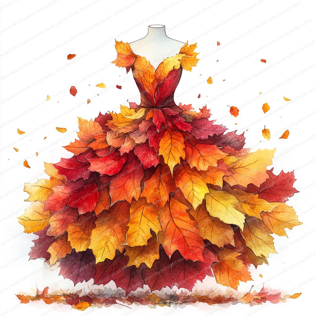 21 Autumn Leaves Dress Clipart | Fall Foliage Fashion Illustration |  Printable Watercolor Clipart | High Quality Jpgs | Paper Craft - Etsy