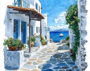 ギリシャの島の白い家のクリップアート20選 | 牧歌的な海岸風景の