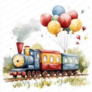 17 Colorful Train Balloon Clipart | Whimsical Steam Engine Art ...