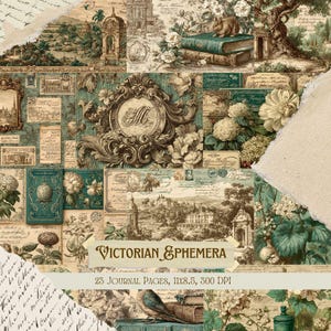 Victorian Ephemera Junk Journal Kit | Antique Collage Sheets | Vintage Paper Printable Scrapbook Paper Pages | Old World Stationery Set