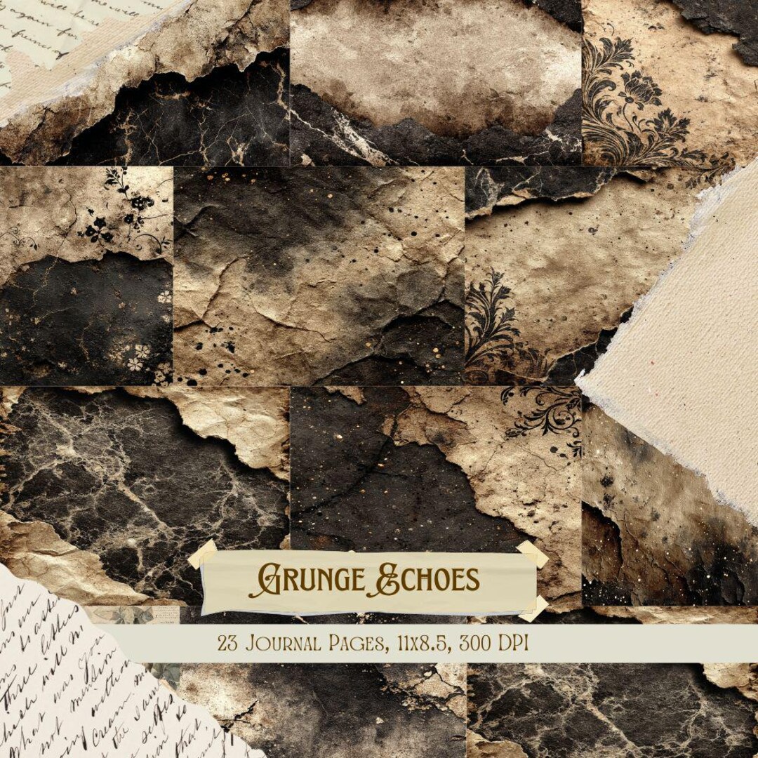 Grunge Echoes Junk Journal Kit | Vintage Distressed Collage Sheets ...