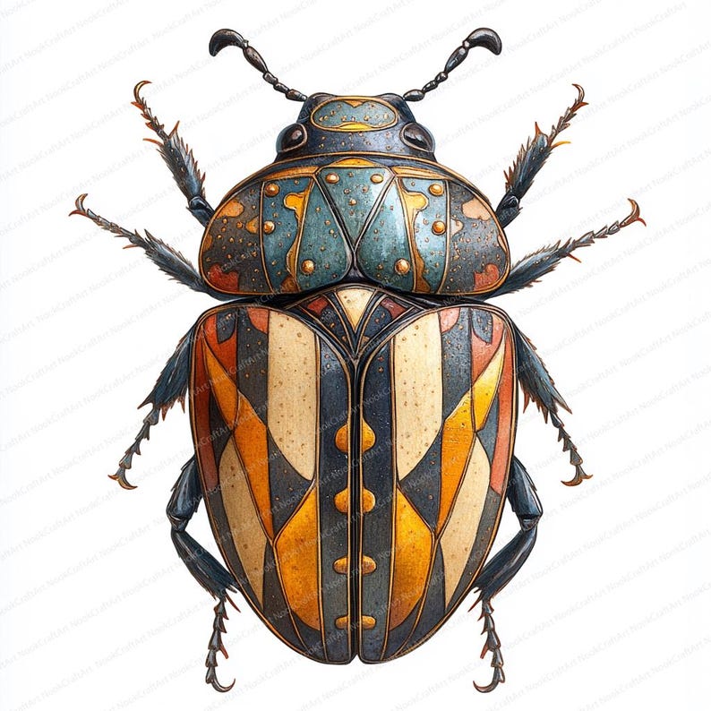 24 Art Deco Scarab Beetle Clipart | Vintage Patterned Insect Design ...