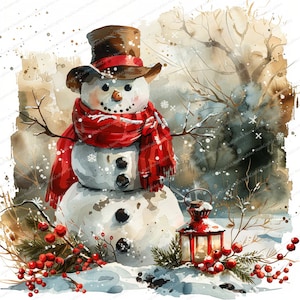11 cliparts vintage bonhomme de neige dans un paysage hivernal | Bonhomme de neige mignon | JPG de haute qualité | Téléchargement numérique | Créations artisanales en papier | journaux indésirables
