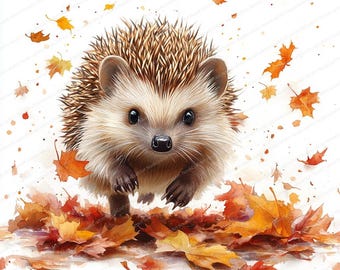 ハリネズミの秋の葉のクリップアート20枚 | 森の秋のイラストパック