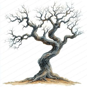20 Árvore com galhos de mão Clipart | Design de natureza exclusivo | Clipart de aquarela para impressão | JPGs de alta qualidade | Artesanato em papel | Diário de lixo
