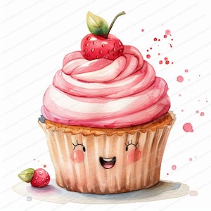 12 Aquarell Cupcake Clipart | Urlaub Cupcakes | Druckbare Aquarell Clipart | Hochwertige JPGs | Digitaler Download | Papierhandwerk