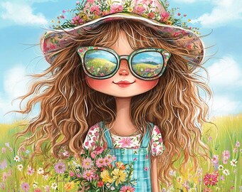 16 Quirky See flowers Girl Clipart | Printable Watercolor clipart | High Quality JPGs | Digital download | Paper craft | junk journal