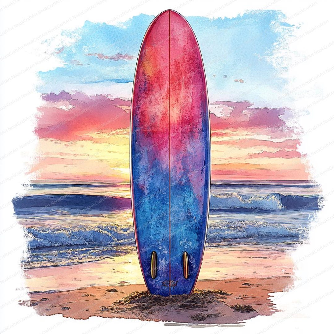 21 Neon Graffiti Surfboard Clipart | Vibrant Surf Design