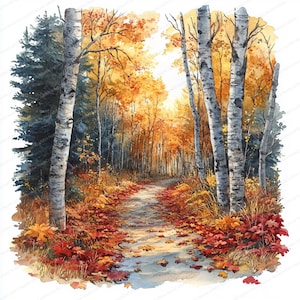 20 Autumn Forest Path Clipart | Fall Leaves Digital Illustration | Printable Watercolor clipart | High Quality JPGs | Paper craft | journal