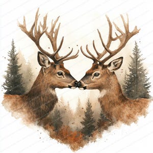14 imágenes prediseñadas de ciervos enamorados / Animales románticos del bosque / Imágenes prediseñadas de acuarela imprimibles / JPG de alta calidad / Descarga digital / Manualidades de papel