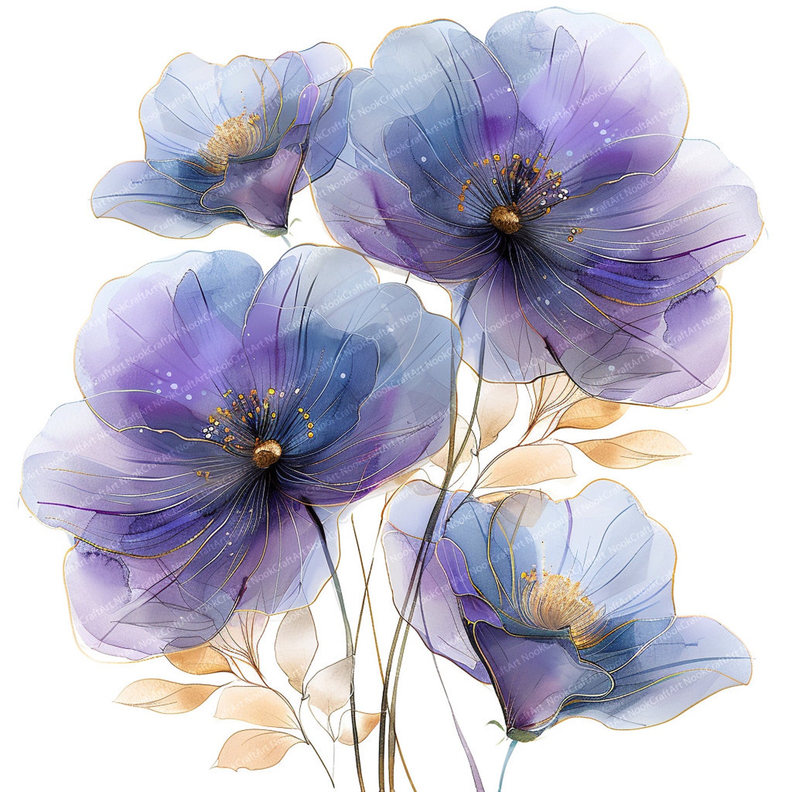 13 Abstract Flowers Clipart Purple Flowers Printable Watercolor Clipart ...