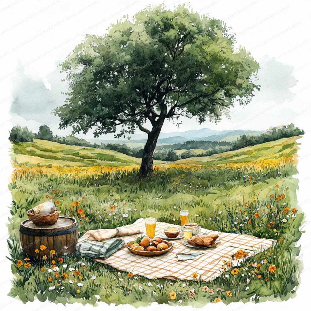 Spring Picnic Graphics 14 Spring Picnic Clipart Set | Printable Watercolor Clipart | High ...
