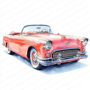 21 Clipart di auto decappottabili d'epoca / Illustrazione di automobili retrò / Clipart acquerello stampabile / JPG di alta qualità / Carta artigianale