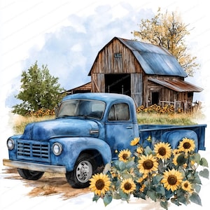 14 Rustic Blue Farm Truck Clipart | Old Farm Truck | Printable Watercolor clipart | High Quality JPGs | Digital download | Paper craft