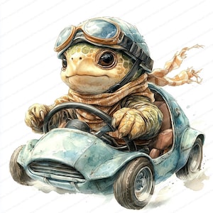 18 Schildkröten Clipart | Helmschildkröte Auto fahren Druckbare Aquarell Clipart | Hochwertige JPGs | Papiermodell | Junk Journal