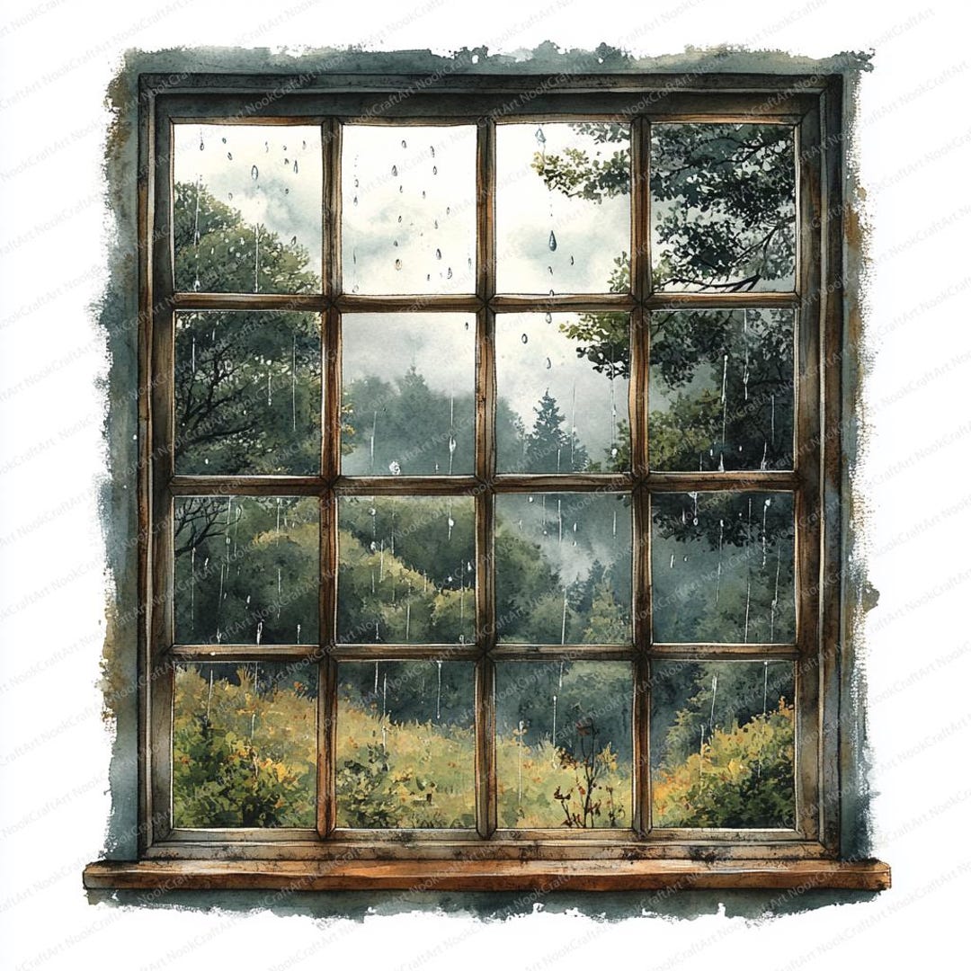 17 Rainy Landscape Clipart | Misty Trees Through Window | Printable ...