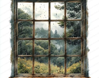 17 雨の風景のクリップアート | 窓越しの霧のかかった木々 | 印刷可能
