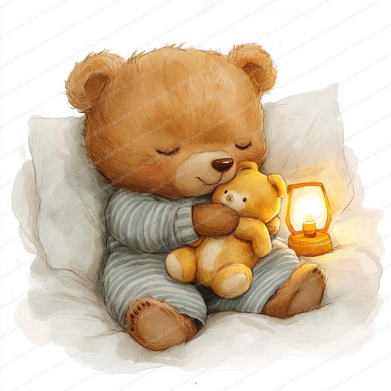 トップス sleeping bear 18 Sleepy Bear in Pajamas Clipart | Cute Bedtime Illustration Set