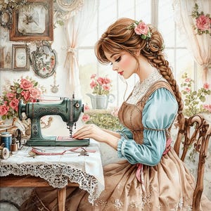 Vintage Sewing Room Clipart | 14 High Quality JPGs | Printable Watercolor clipart | Digital download | Paper craft | junk journal