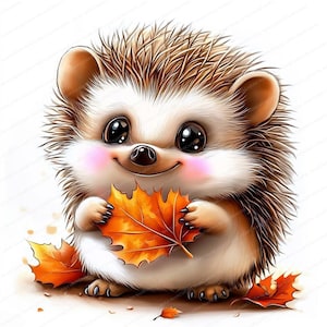 16 Cute Fall Hedgehog Clipart | Autumn Hedgehog Clipart | Clipart de aquarela para impressão | JPGs de alta qualidade | Artesanato em papel | diário de lixo