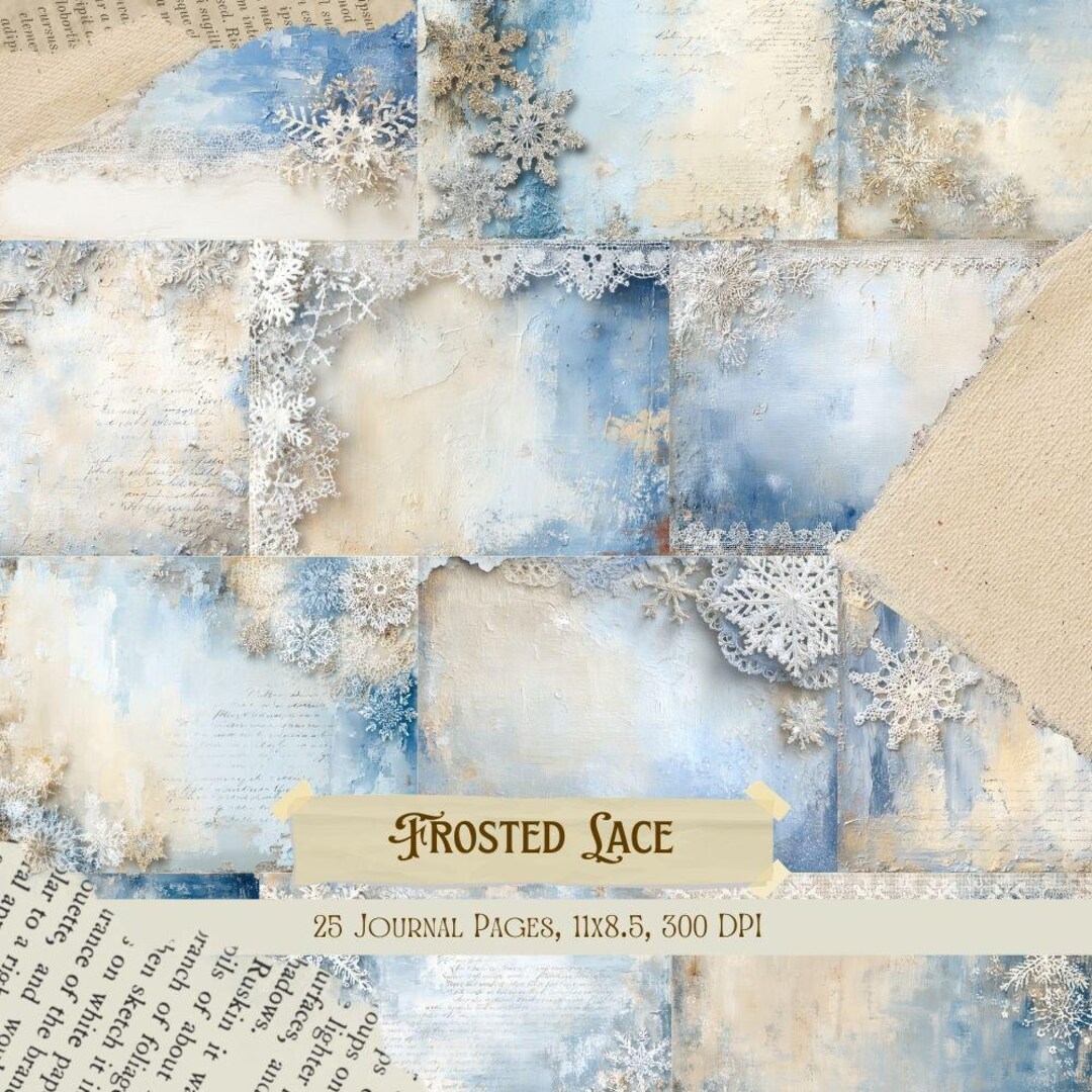 Winter Shabby Chic Junk Journal Kit: Snowflake Lace Ephemera (digital ...