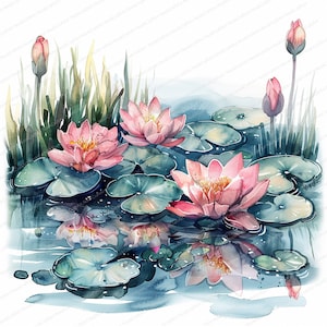 12 Waterlilies Clipart | Water Lily Clipart | Printable Watercolor clipart | High Quality JPGs | Digital download | Paper craft | Journals